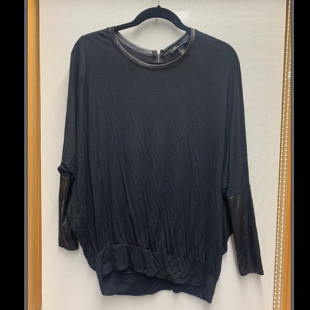Kenneth Cole Blouse with Leather Trim and Sleeves